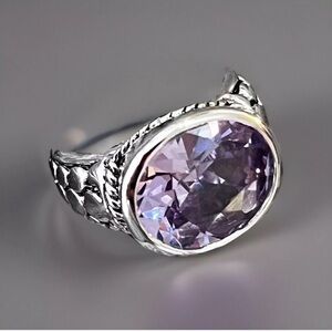 Lia Sophia Silvertone and Purple CZ Ring